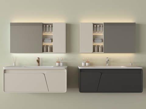 现代浴室柜 悬空浴室柜 镜柜 卫浴小件su模型