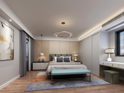  现代卧室 主卧 简约卧室 床模型 梳妆台 书桌3D模型3d模型 