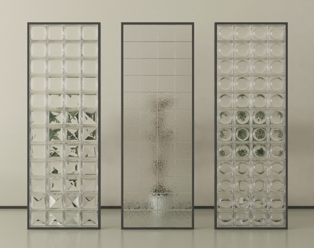 现代玻璃隔断 玻璃屏风隔断 玻璃砖隔断su模型