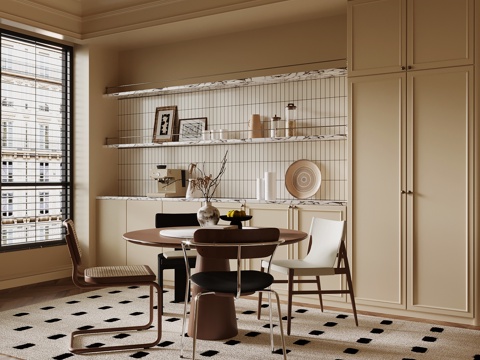  中古风餐厅 餐边柜 酒柜 餐桌椅3d模型 