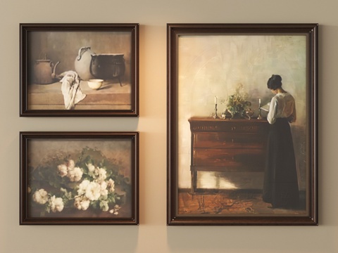 法式油画 装饰挂画 人物油画su模型