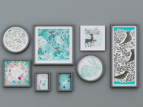  现代装饰画挂画抽象画现代装饰画组合挂画现代抽象画抽象艺术画3d模型 