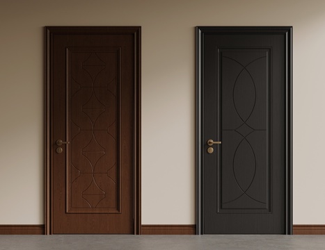 中古风室内门 单开门su模型