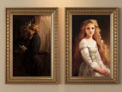 法式油画 装饰挂画 人物油画su模型