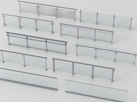 现代围栏护栏 玻璃栏杆 扶手 阳台栏杆su模型