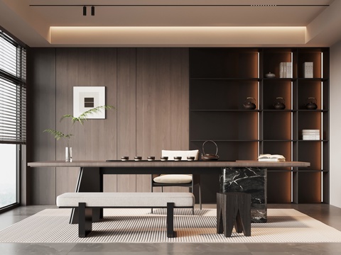 现代意式茶室 茶桌椅 茶柜su模型