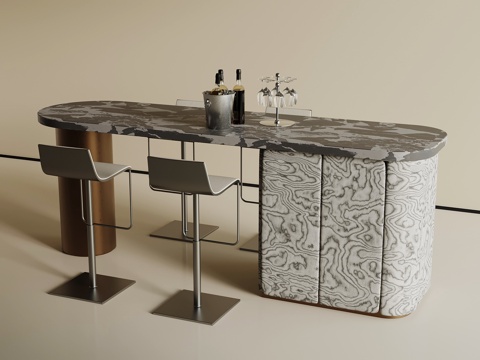 现代岛台 吧椅su模型