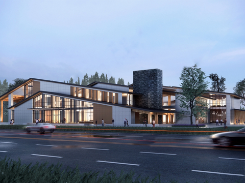 现代社区活动中心建筑 社区服务中心 办公建筑 游客中心su模型