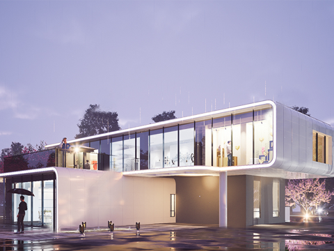 现代社区活动中心建筑 社区服务中心 办公建筑su模型