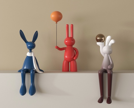 现代摆件组合 兔子摆件 卡通摆件su模型