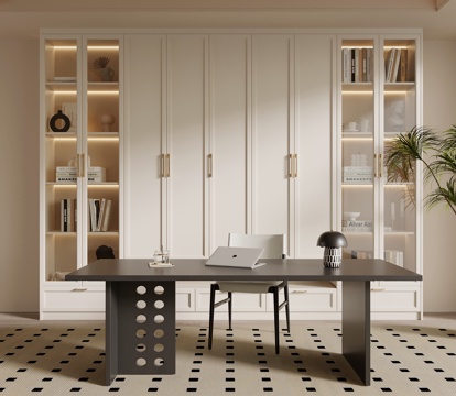 法式复古书房 书桌椅 书柜su模型