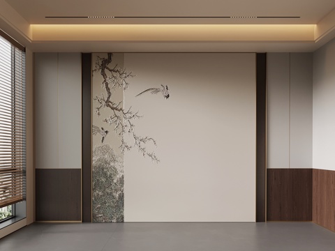 新中式背景墙 床头背景墙 沙发背景墙su模型