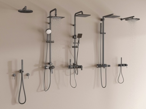 现代花洒组合 淋浴花洒 卫浴小件su模型