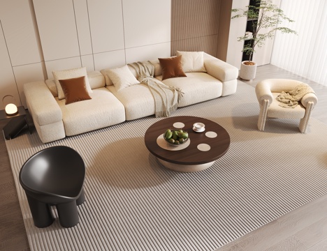 奶油风沙发茶几组合 模块沙发 布艺沙发 沙发 豆腐块沙发 多su模型