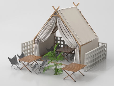 现代露营帐篷 户外露营桌椅su模型