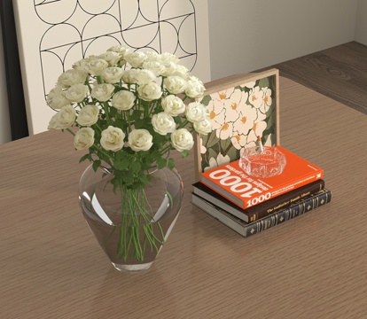 现代花艺摆件 花瓶 花艺 书籍摆件su模型