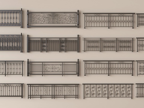 简欧围栏护栏  铁艺栏杆 扶手su模型
