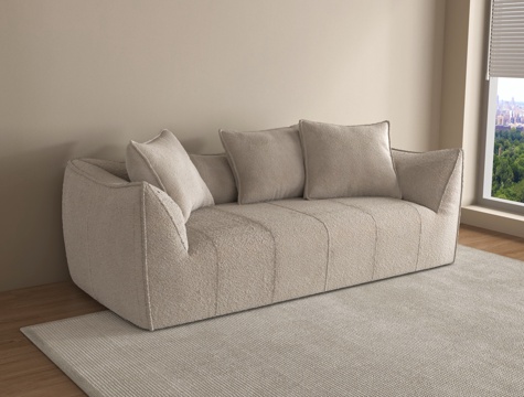 现代奶油风沙发 双人沙发 布艺沙发su模型