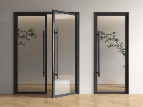 现代双开玻璃门 单开玻璃门 办公室玻璃门su模型