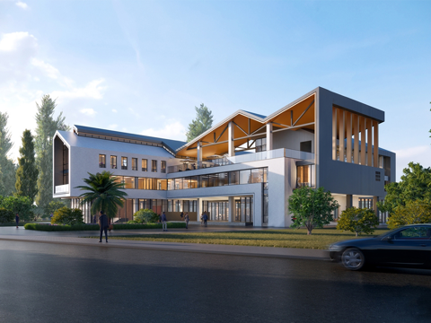 现代社区活动中心建筑 社区服务中心 办公建筑su模型