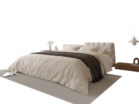 现代双人床su模型