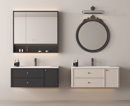 法式浴室柜 卫浴摆件 镜子su模型