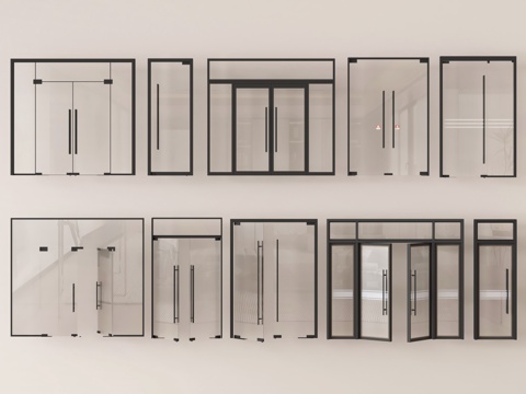 现代玻璃门组合 双开玻璃门 单开玻璃门 办公室玻璃门su模型