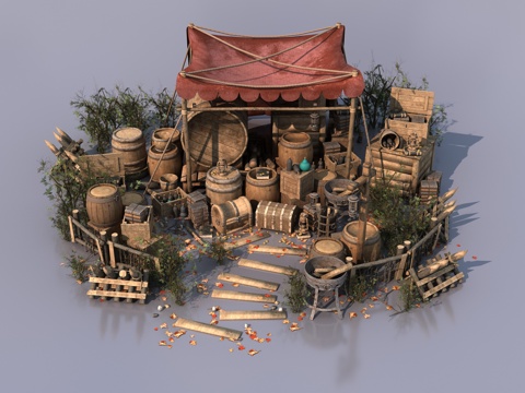  中世纪道具物品3d模型 