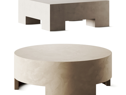  现代侘寂方茶几 圆茶几3d模型 