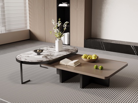 现代意式茶几 组合茶几su模型