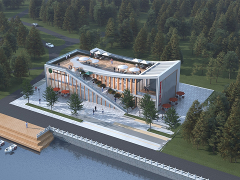 现代社区活动中心建筑 社区服务中心 办公建筑su模型