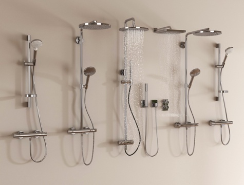 现代花洒组合 淋浴花洒 卫浴小件su模型