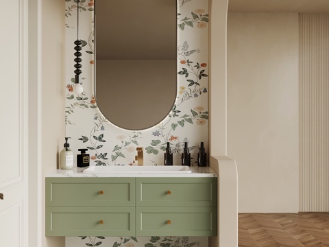 法式卫生间干区 浴室柜su模型