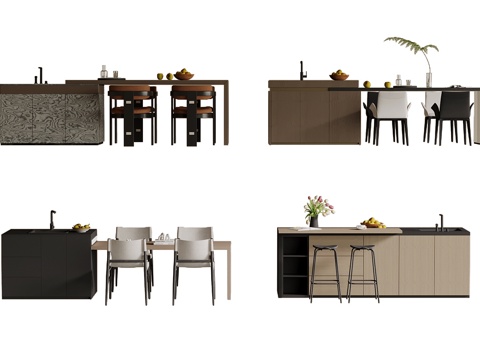 现代岛台 餐桌椅su模型