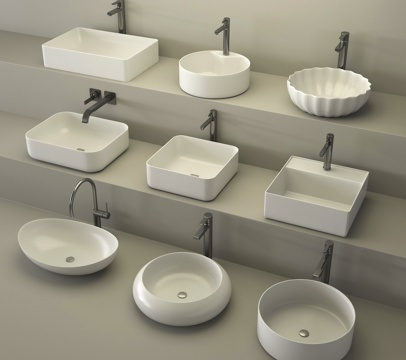 现代台盆 洗手盆 台上盆 水龙头su模型