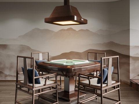 新中式棋牌室 麻将房 娱乐桌su模型