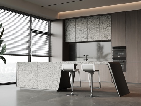  现代意式餐厅 岛台 酒柜 餐边柜3d模型 