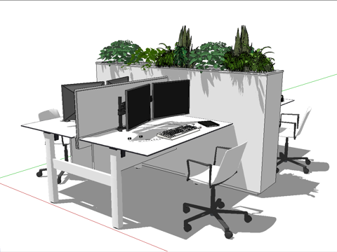 现代办公桌卡位su模型