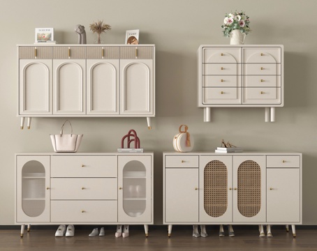 侘寂风鞋柜 玄关柜 矮柜su模型