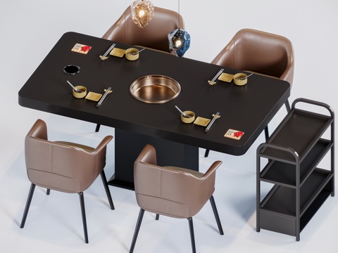 现代简约火锅餐桌su模型