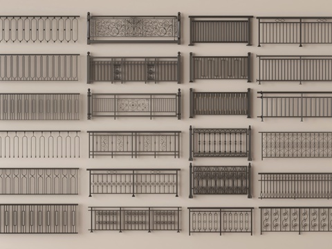 简欧围栏护栏  铁艺栏杆 扶手su模型