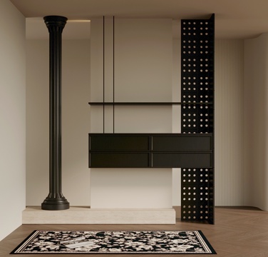 中古风玄关 玄关柜su模型