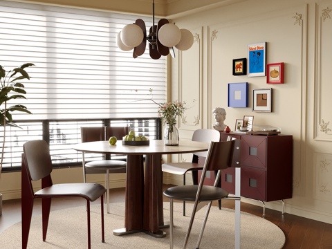 法式餐厅 餐桌椅 餐边柜 边柜 吊灯su模型