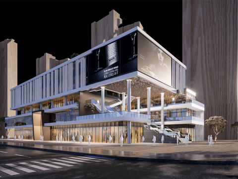 现代社区活动中心建筑 社区服务中心 办公建筑su模型