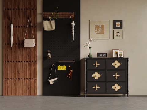 中古风洞洞板挂衣板 鞋柜su模型