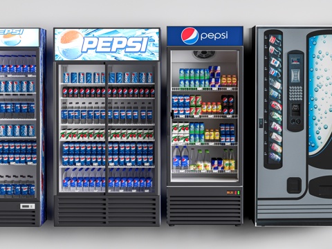 现代自动售卖机 冰柜 自助冷柜 贩卖机su模型