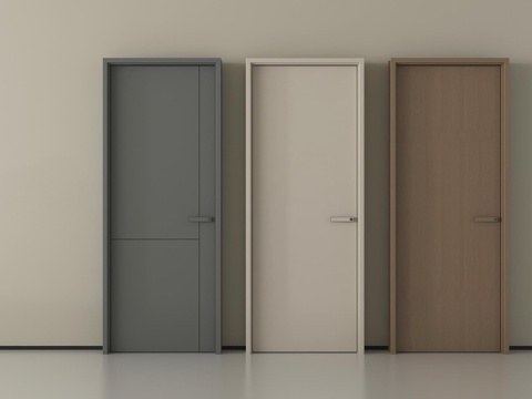 现代极简单开门  卧室门 实木门  平开门 通顶门su模型