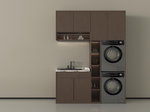 现代洗衣机柜  洗衣机 烘干机   阳台柜su模型