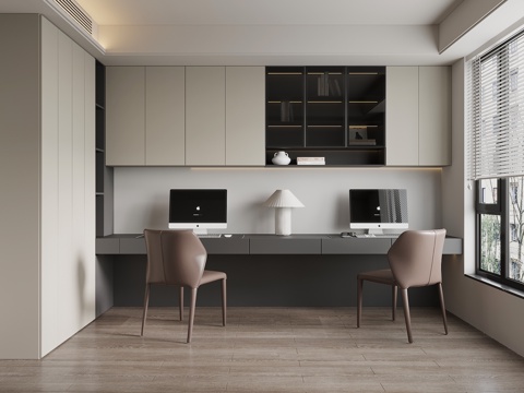 现代极简书柜 书桌椅su模型