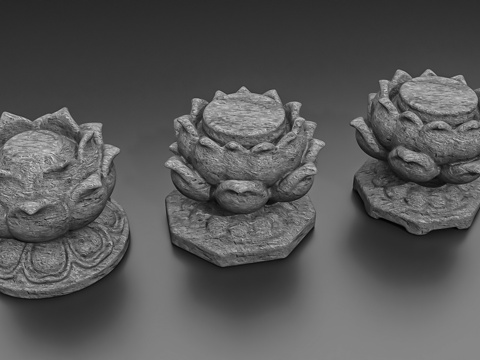  荷花底座雕塑户外艺术装置石头底座3d模型 